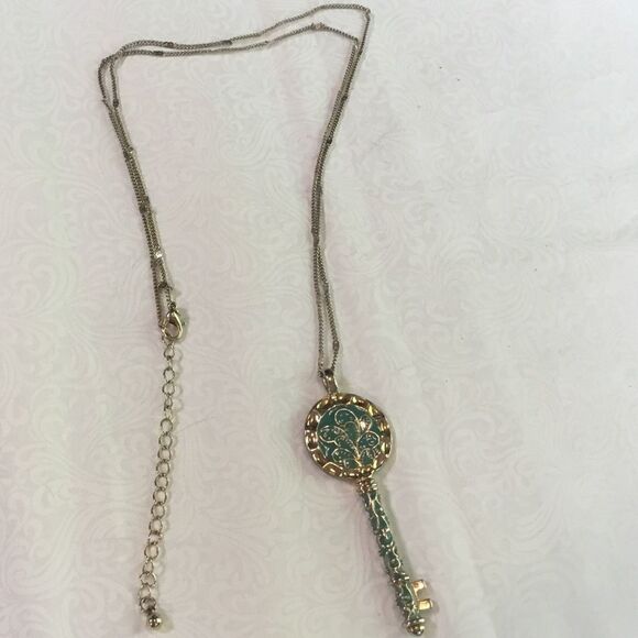 Turquoise Enameled Goldtone Key Pendant - Picture 4 of 5